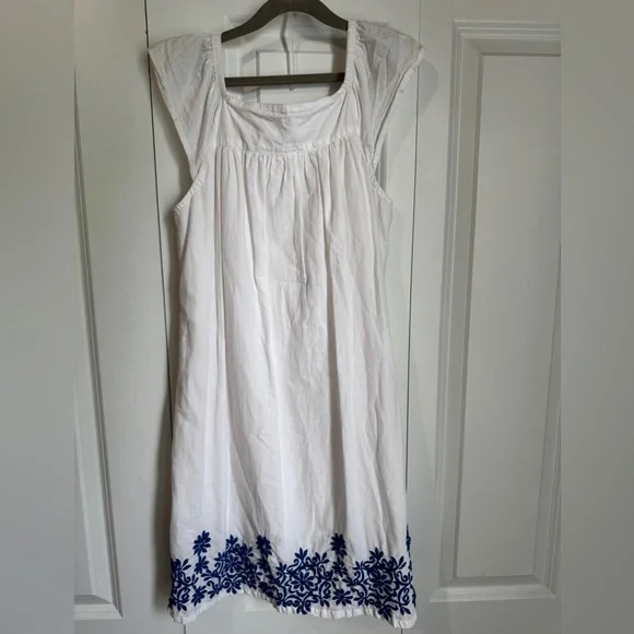 Cherokee 100% Cotton White Dress with Blue Floral Embroidery Girls XL (14/16) - Picture 5 of 5